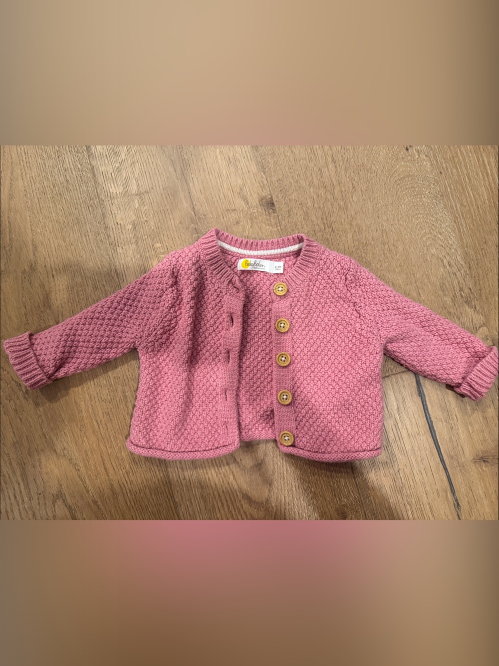 Baby Boden Pink Knit Baby Cardigan with Wooden Buttons